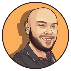 A drawing of Owain as a cartoon caricature
